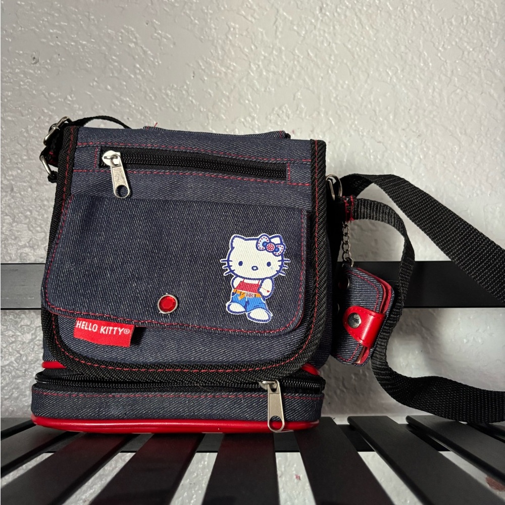 Hello Kitty Denim and Red Messenger Bag